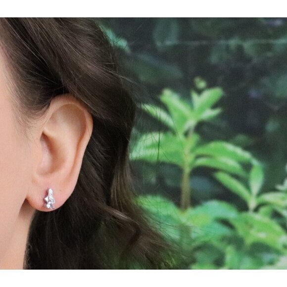 10k White Gold Natural Aquamarine and Diamond Earrings Stud Post 3/8" x 1/4" - Picture 2 of 10